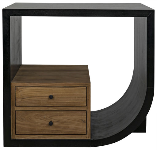 NOIR Furniture - Burton Side Table, Right, Hand Rubbed Black and Teak - GTAB848HB-R - GreatFurnitureDeal