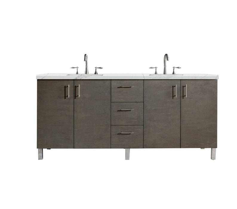 James Martin Furniture - Metropolitan 72" Double Vanity, Silver Oak, w/ 3 CM Ethereal Noctis Quartz Top - 850-V72-SOK-3ENC - GreatFurnitureDeal