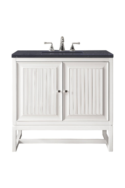 James Martin Furniture - Athens 30" Single Vanity Cabinet, Glossy White, w- 3 CM Charcoal Soapstone Quartz Top - E645-V30-GW-3CSP - GreatFurnitureDeal