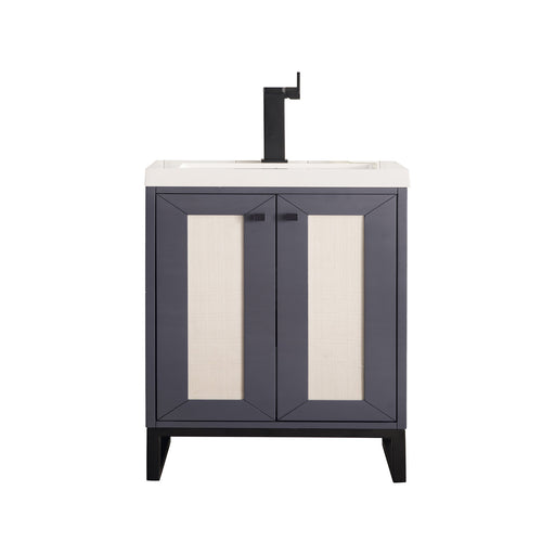 James Martin Furniture - Chianti 20" Single Vanity Cabinet, Mineral Grey, Matte Black, w/ White Glossy Composite Countertop - E303V20MGMBKWG - GreatFurnitureDeal