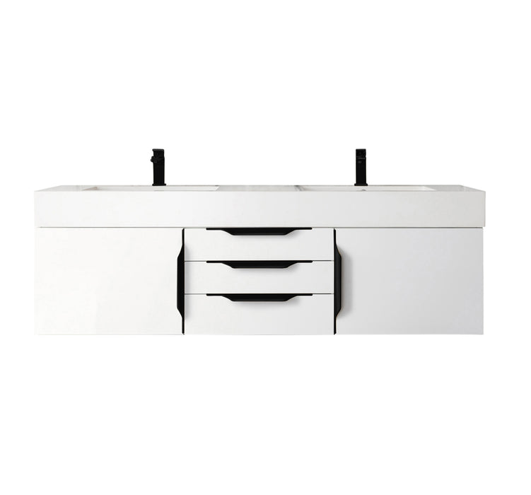James Martin Furniture - Mercer Island 59" Double Vanity, Glossy White, Matte Black w/ Glossy White Composite Top - 389-V59D-GW-MB-GW