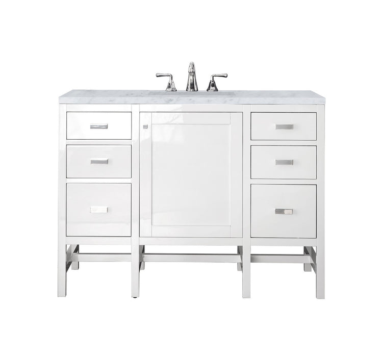 James Martin Furniture - Addison 48" Single Vanity Cabinet, Glossy White, w- 3 CM Carrara White Top - E444-V48-GW-3CAR - GreatFurnitureDeal