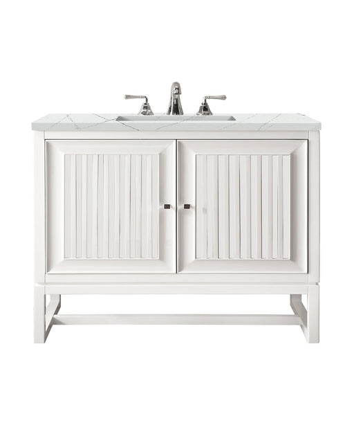 James Martin Furniture - Athens 30" Single Vanity Cabinet, Glossy White, w/ 3 CM Ethereal Noctis Top - E645-V30-GW-3ENC - GreatFurnitureDeal