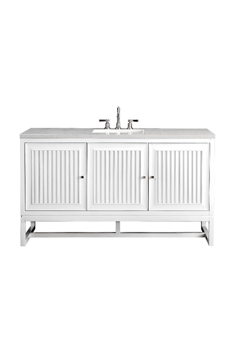 James Martin Furniture - Athens 60" Single Vanity Cabinet , Glossy White, w- 3 CM Eternal Jasmine Pearl Quartz Top - E645-V60S-GW-3EJP - GreatFurnitureDeal