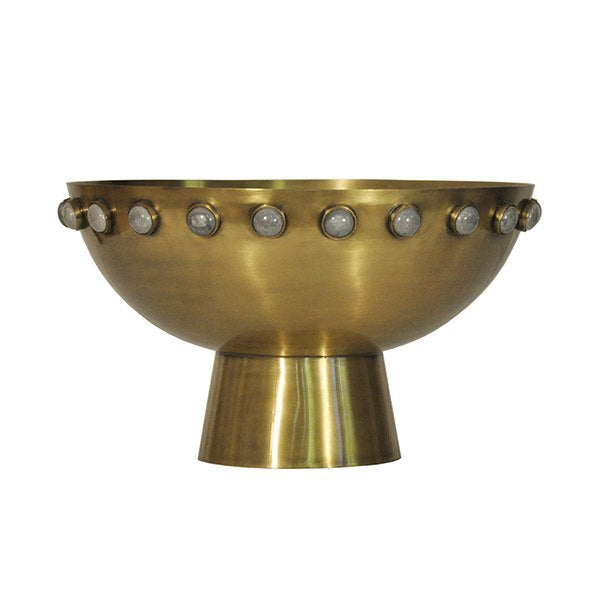 Worlds Away - Antique Brass Bowl With Stone Detail - HARVEY