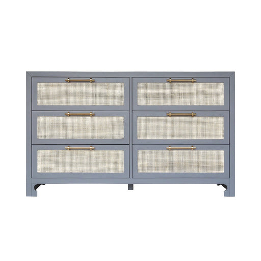 Worlds Away - Six Drawer Cane Front Chest With Brass Hardware In Matte Grey Lacquer Finish - CARLA GRY - GreatFurnitureDeal