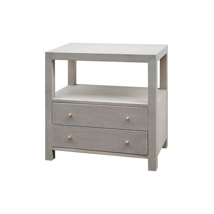 Worlds Away - Hattie 2 Drwr Side Table In Grey Grasscloth W. Brass Hardware - HATTIE GRY - GreatFurnitureDeal