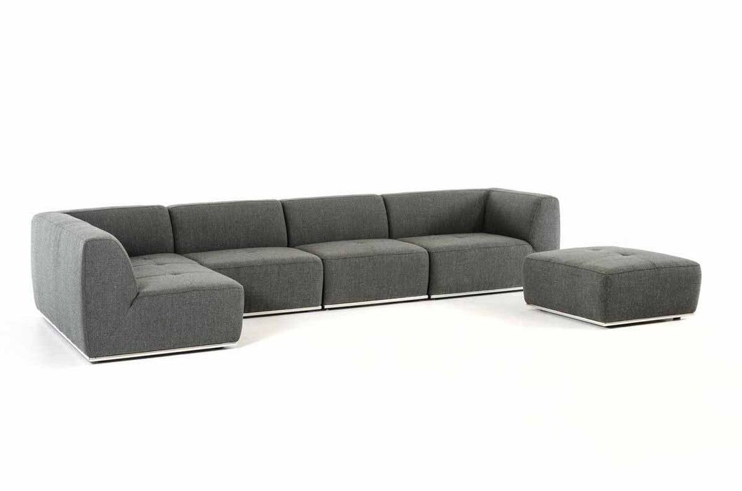 VIG Furniture - Divani Casa Hawthorn - Modern Grey Fabric Modular Left Facing Chaise Sectional Sofa + Ottoman - VGKK-2388-LAF-D-240