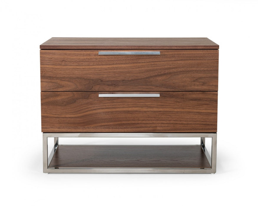 VIG Furniture - Modrest Heloise - Contemporary Walnut & Stainless Steel Nightstand - VGBBMB1502-NS - GreatFurnitureDeal