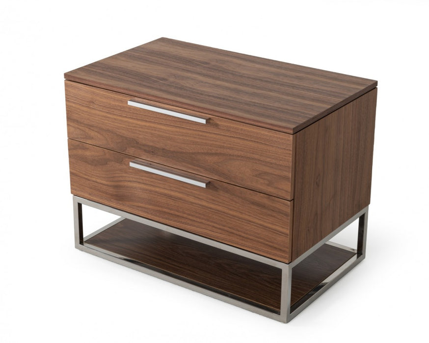 VIG Furniture - Modrest Heloise - Contemporary Walnut & Stainless Steel Nightstand - VGBBMB1502-NS - GreatFurnitureDeal