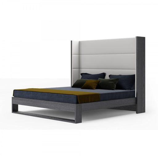 VIG Furniture - Modrest Heloise Contemporary White Leather & Grey Elm Trim Bed - VGBBMA1502-GRY-BED - GreatFurnitureDeal