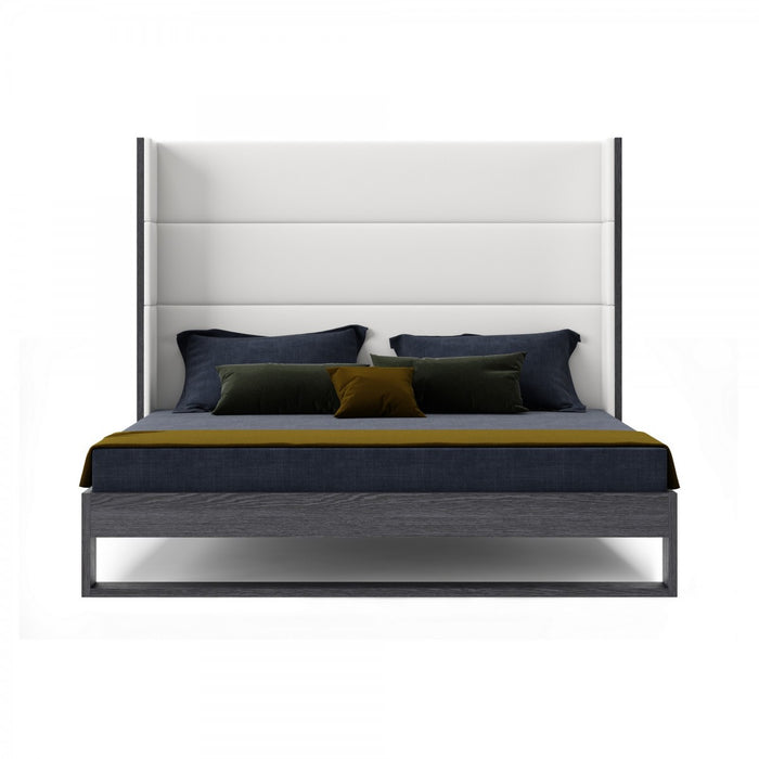 VIG Furniture - Modrest Heloise Contemporary White Leather & Grey Elm Trim Bed - VGBBMA1502-GRY-BED