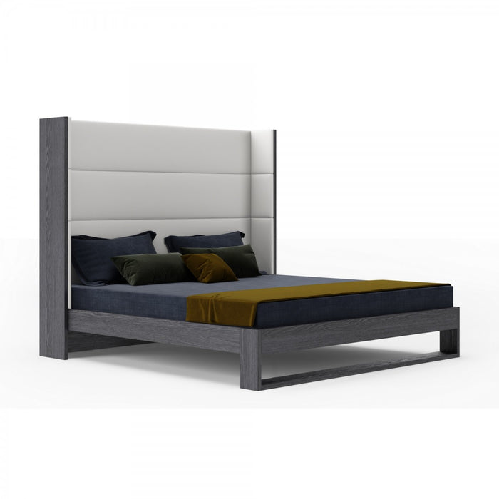 VIG Furniture - Modrest Heloise Contemporary White Leather & Grey Elm Trim Bed - VGBBMA1502-GRY-BED