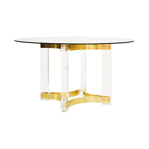 Worlds Away - Hendrix Acrylic Dining Table Base With Antique Brass Stretchers And 48" Dia Glass - HENDRIX ABR48 - GreatFurnitureDeal