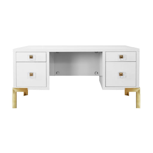 Worlds Away - Four Drawer Desk In White Lacquer With Brass Base - COSBY WH - GreatFurnitureDeal