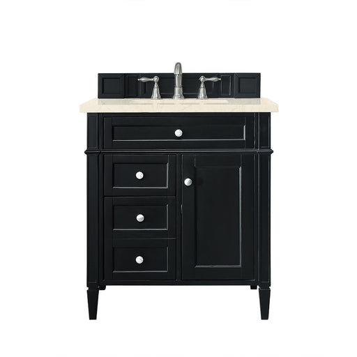 James Martin Furniture - Brittany 30" Single Vanity, Black Onyx, w- 3 CM Eternal Marfil Quartz Top - 650-V30-BKO-3EMR - GreatFurnitureDeal