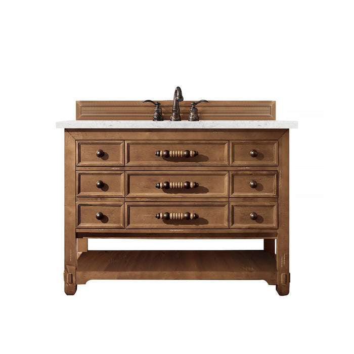 James Martin Furniture - Malibu 48" Single Vanity Cabinet, Honey Alder, w- 3 CM Eternal Jasmine Pearl Quartz Top - 500-V48-HON-3EJP - GreatFurnitureDeal