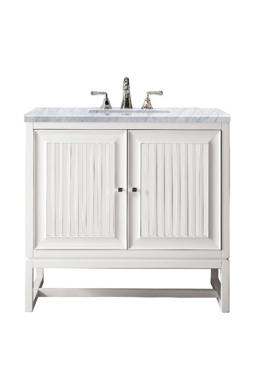 James Martin Furniture - Athens 36" Single Vanity Cabinet, Glossy White, w- 3 CM Carrara White Top - E645-V36-GW-3CAR - GreatFurnitureDeal
