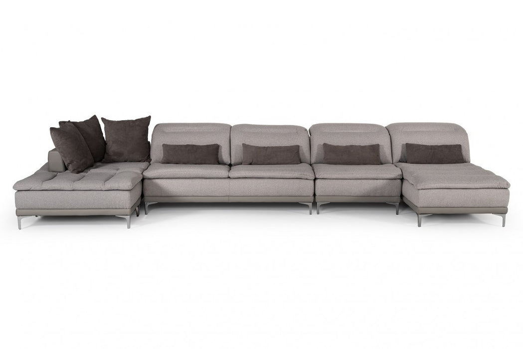 VIG Furniture - David Ferrari Horizon Modern Grey Fabric & Grey Leather Sectional Sofa - VGFTHORIZON-GRYGRY