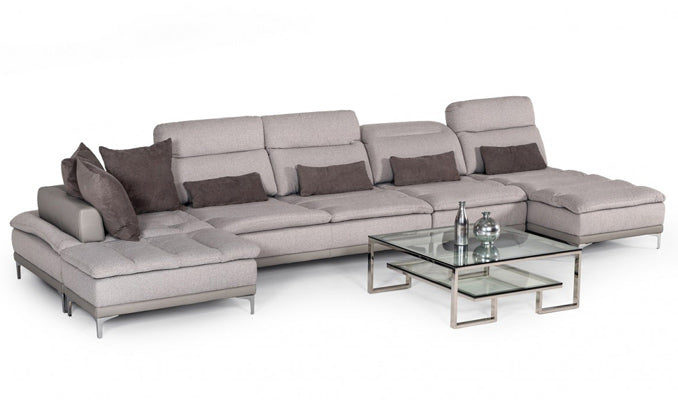 VIG Furniture - David Ferrari Horizon Modern Grey Fabric & Grey Leather Sectional Sofa - VGFTHORIZON-GRYGRY