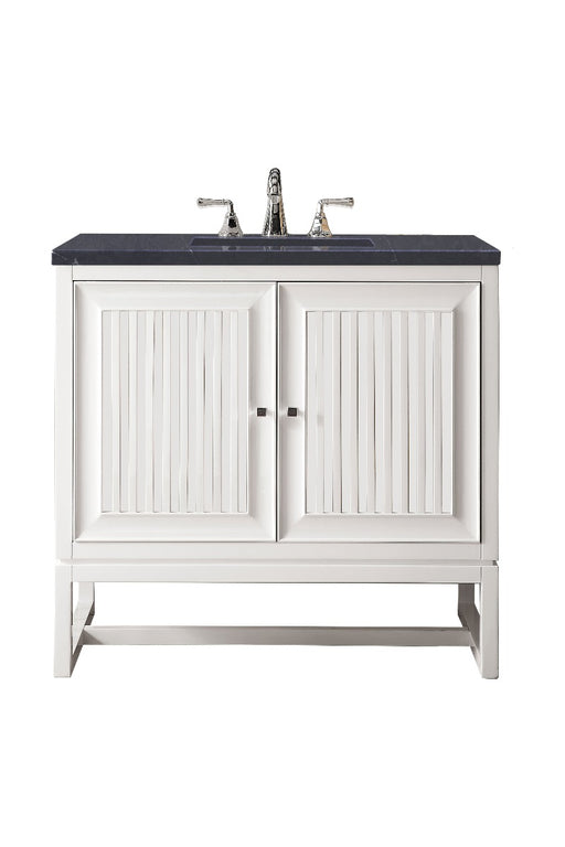 James Martin Furniture - Athens 36" Single Vanity Cabinet, Glossy White, w- 3 CM Charcoal Soapstone Quartz Top - E645-V36-GW-3CSP - GreatFurnitureDeal
