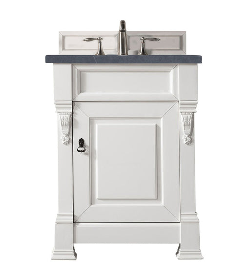 James Martin Furniture - Brookfield 26" Bright White Single Vanity w- 3 CM Charcoal Soapstone Quartz Top - 147-V26-BW-3CSP - GreatFurnitureDeal