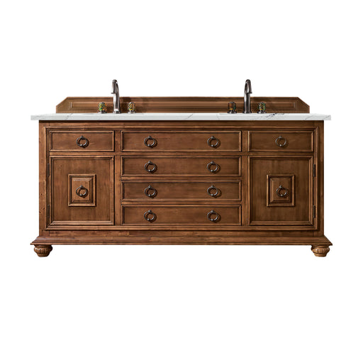 James Martin Furniture - Mykonos 72" Double Vanity Cabinet, Cinnamon, w/ 3 CM Ethereal Noctis Quartz Top - 550-V72-CIN-3ENC - GreatFurnitureDeal
