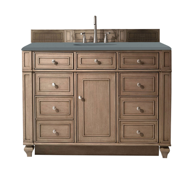 James Martin Furniture - Bristol 48" Single Vanity Whitewashed Walnut, w/ 3 CM Cala Blue Quartz Top - 157-V48-WW-3CBL - GreatFurnitureDeal