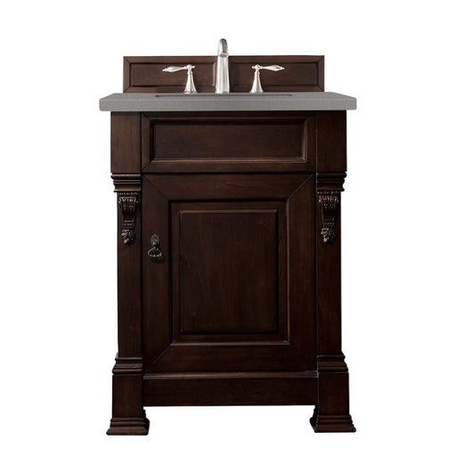 James Martin Furniture - Brookfield 26" Burnished Mahogany Single Vanity w- 3 CM Grey Expo Quartz Top - 147-114-V26-BNM-3GEX - GreatFurnitureDeal