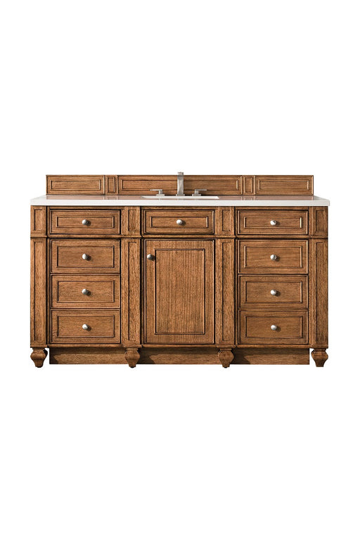 James Martin Furniture - Bristol 60" Single Vanity, Saddle Brown, w- 3 CM Classic White Quartz Top - 157-V60S-SBR-3CLW - GreatFurnitureDeal