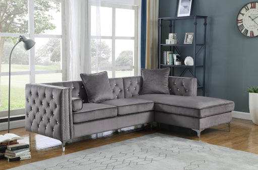 Mariano Furniture - Dark Grey 2 Piece Velvet Sectional with Tufted Buttons, Silver Legs, and Storage Compartment - BQ-S313 - GreatFurnitureDeal