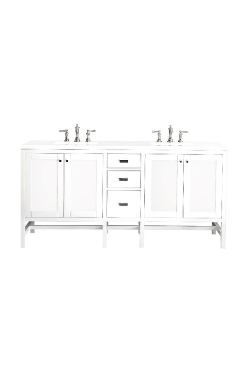 James Martin Furniture - Addison 72" Double Vanity Cabinet, Glossy White, w- 3 CM Classic White Quartz Top - E444-V72-GW-3CLW - GreatFurnitureDeal