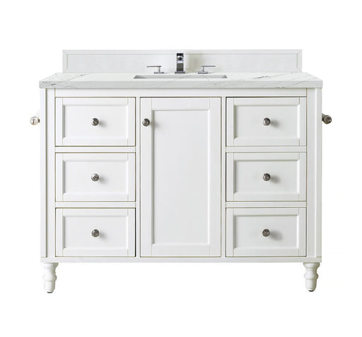 James Martin Furniture - Copper Cove Encore 48" Single Vanity, Bright White w/ 3 CM Ethereal Noctis Quartz Top - 301-V48-BW-3ENC - GreatFurnitureDeal