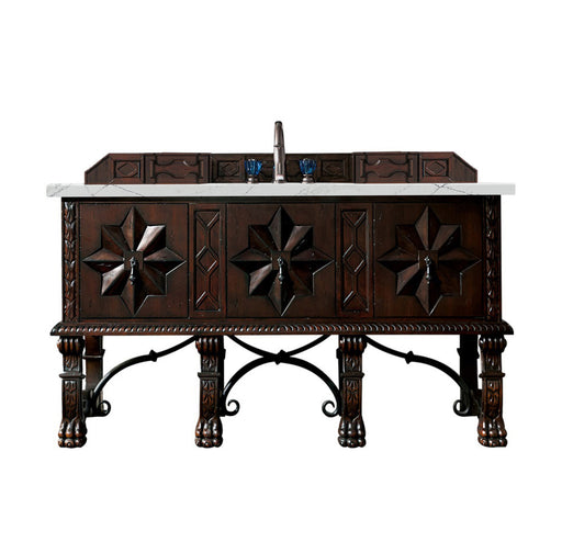 James Martin Furniture - Balmoral 60" Single Vanity Cabinet, Antique Walnut, w/ 3 CM Ethereal Noctis Quartz Top - 150-V60S-ANW-3ENC - GreatFurnitureDeal
