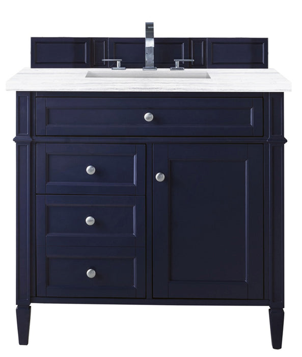 James Martin Furniture - Brittany 36" Victory Blue Single Vanity w- 3 CM Carrara Marble Top - 650-V36-VBL-3CAR - GreatFurnitureDeal