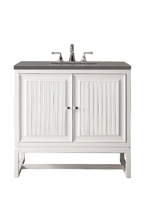 James Martin Furniture - Athens 36" Single Vanity Cabinet, Glossy White, w- 3 CM Grey Expo Quartz Top - E645-V36-GW-3GEX - GreatFurnitureDeal
