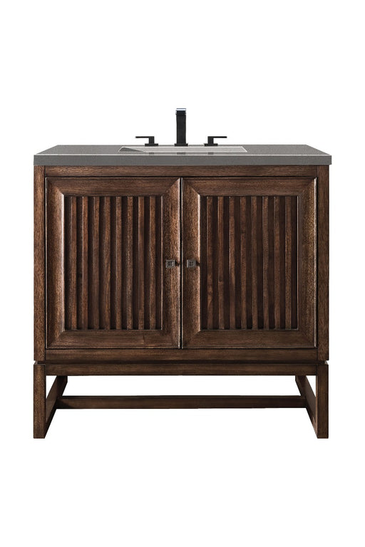 James Martin Furniture - Athens 36" Single Vanity Cabinet, Mid Century Acacia, w- 3 CM Grey Expo Quartz Top - E645-V36-MCA-3GEX - GreatFurnitureDeal