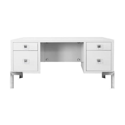 Worlds Away - Four Drawer Desk In White Lacquer With Nickel Base - COSBY WHN - GreatFurnitureDeal