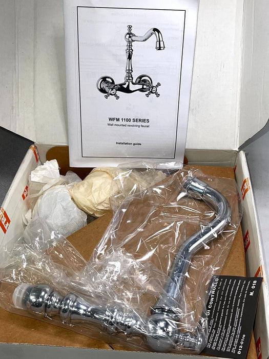 Franke Double Knob Wall Mount Cast Spout Faucet with 7 Inch Spout Length and 5 Inch Centerset: Chrome - WMF1100 - GreatFurnitureDeal