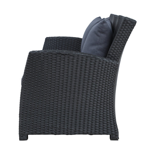 GFD Home - Patio Furniture Set 4-Piece Conversation Set Black Wicker Furniture Sofa Set with Dark Grey Cushions - WY000055AAB - GreatFurnitureDeal