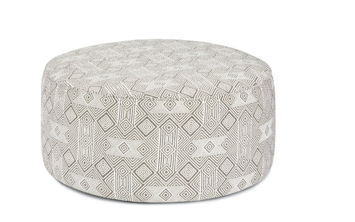 Southern Home Furnishings - 39" Round Ottoman in Nyos Charcoal Grey Geometric Fabric - 140 Nyos Charcoal - GreatFurnitureDeal