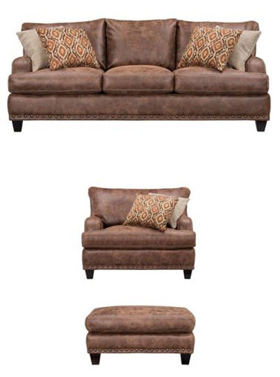 Franklin Furniture - Indira Faux Leather 3 Piece Sofa, Chair & Ottoman Set - 84840-84888-84818