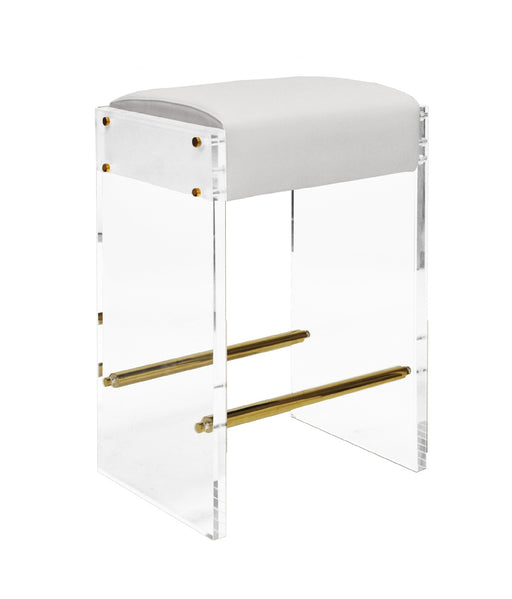 Worlds Away - Indy Acrylic Panel Counter Stool With Brass Accents & White Vinyl Cushion - INDY WH