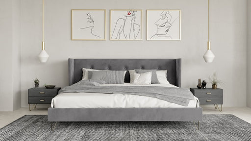 VIG Furniture - Nova Domus Bryan Modern Grey Velvet & Gold Bed - VGMABR-82 - GreatFurnitureDeal