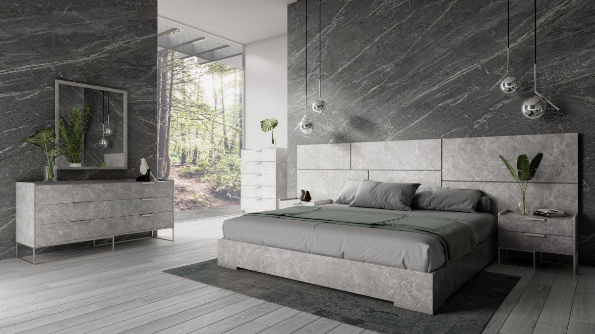 VIG Furniture - Nova Domus Marbella - Italian Modern Grey Marble Bed w- 2 Nightstands - VGACMARBELLA-GRY-BED
