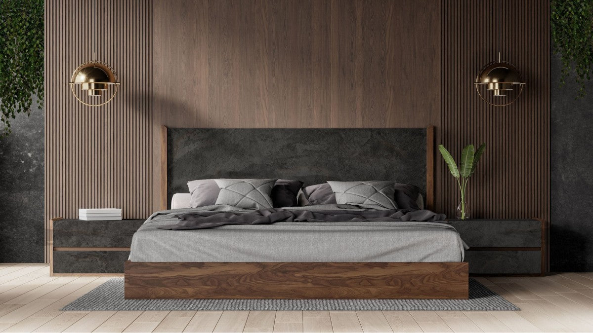 VIG Furniture - Nova Domus Rado - Modern Walnut & Volcanic Slate Bed - VGACRADO-WAL-BED - GreatFurnitureDeal