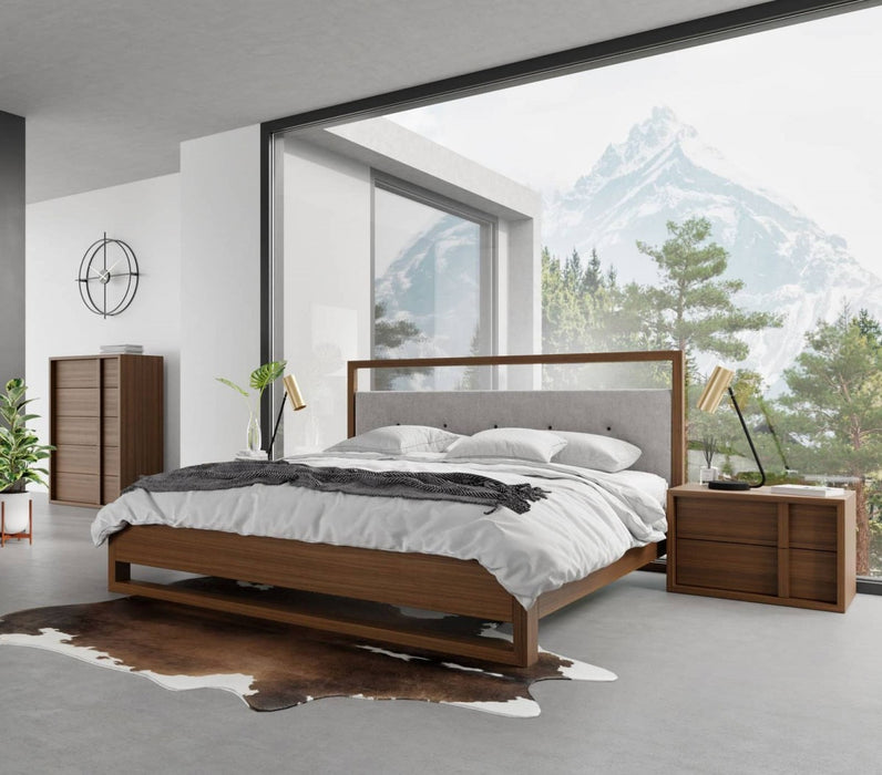 VIG Furniture - Nova Domus Falcor - Modern Grey Fabric & Walnut Veneer Bed - VGMABR-107-BED - GreatFurnitureDeal