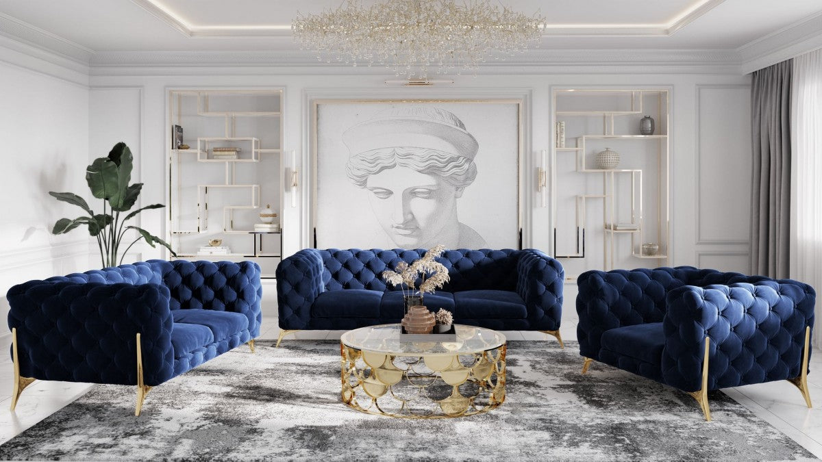 VIG Furniture - Divani Casa Sheila Modern Dark Blue Fabric Sofa Set - VGCA1346-BLU - GreatFurnitureDeal
