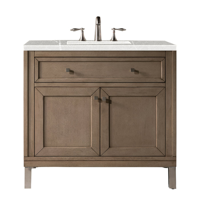 James Martin Furniture - Chicago 36" Single Vanity Whitewashed Walnut, w- 3 CM Eternal Serena Quartz Top - 305-V36-WWW-3ESR - GreatFurnitureDeal