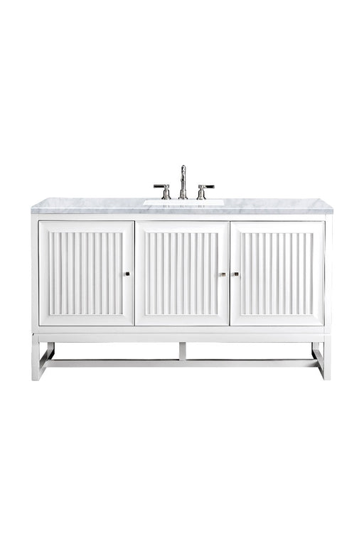 James Martin Furniture - Athens 60" Single Vanity Cabinet , Glossy White, w- 3 CM Carrara White Top - E645-V60S-GW-3CAR - GreatFurnitureDeal